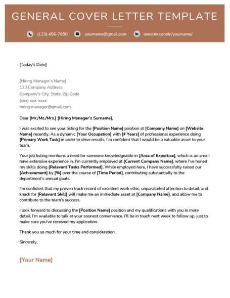 general cover letter example; perfect cover letter for any job