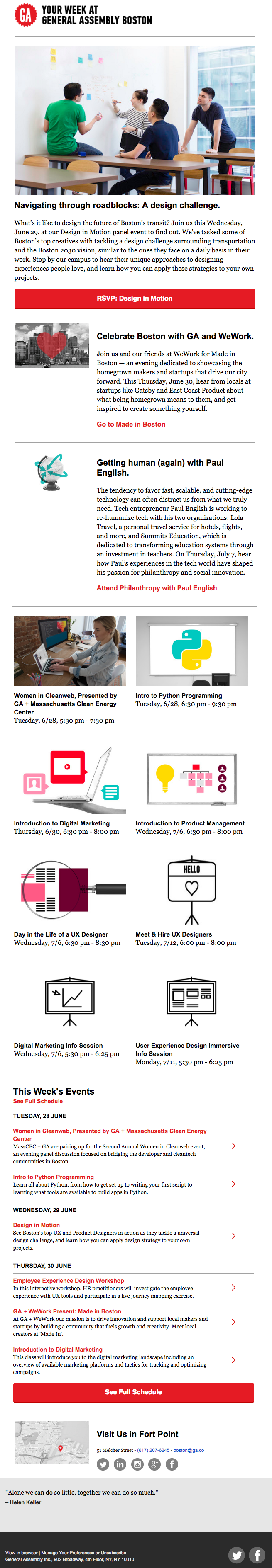 Email newsletter example design with events by General Assembly