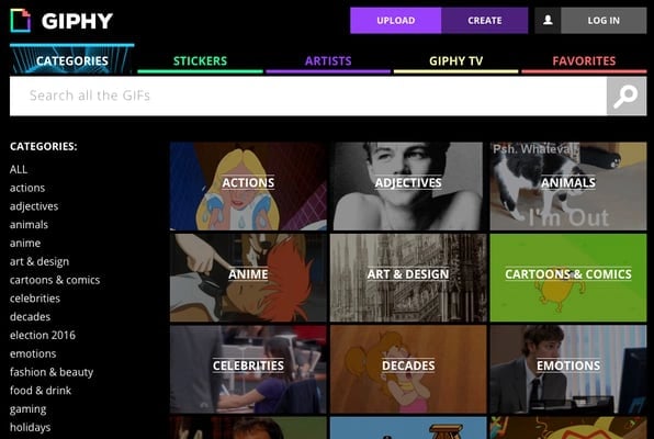 Giphy Categories pages