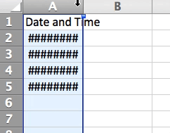 Resolving ##### Excel errors in column A by expanding the width of the column