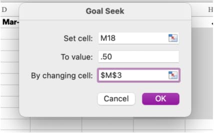 How to calculate using goal seek