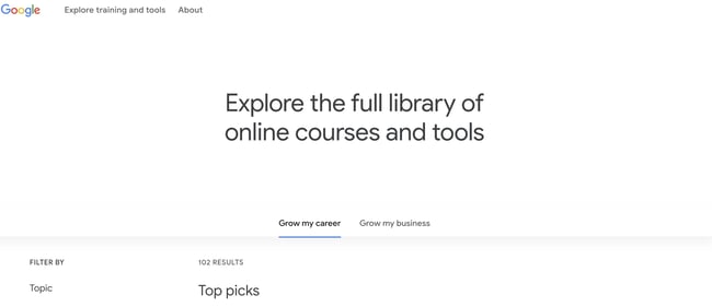 Image of the Grow with Google course catalog