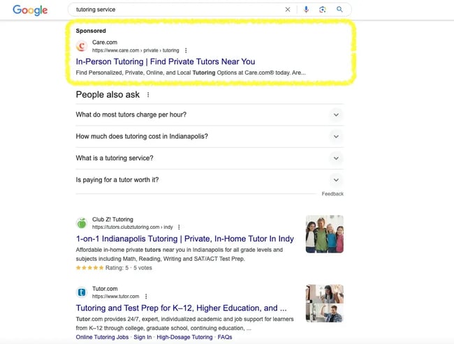 native advertising strategy, Google search ad example