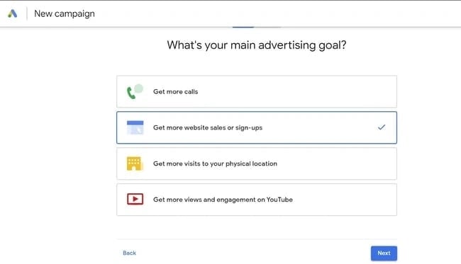 How to Use Google Ads: select your advertising goal