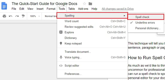 google docs spell check