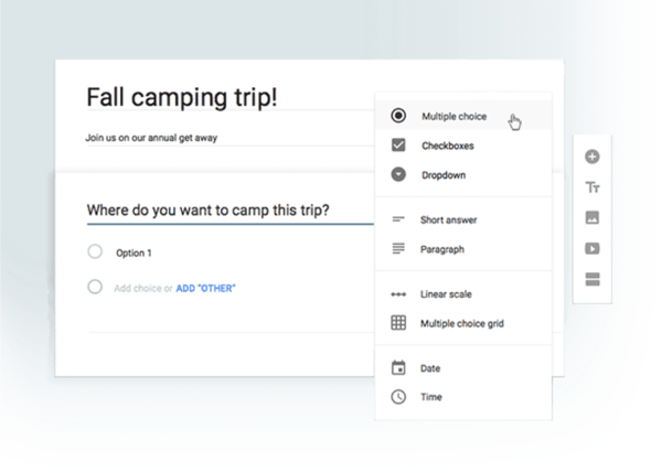 Google Forms with an example for a camping trip