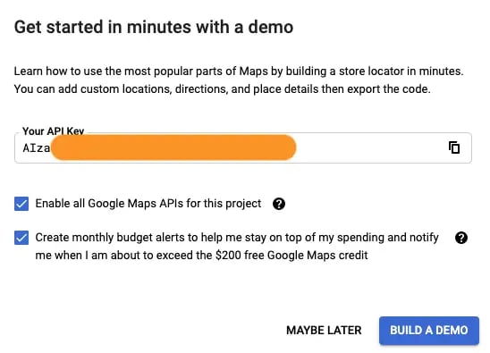 Google Maps API Key free: getting an api key