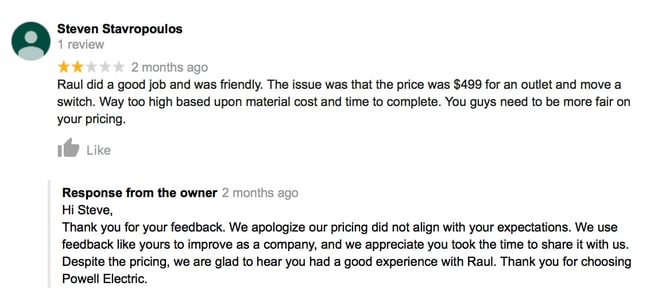 best google review responses: power company