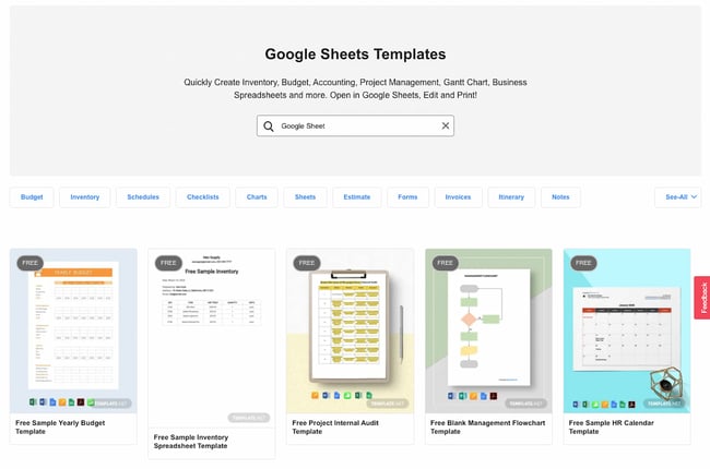 where to find google sheets templates: template.net