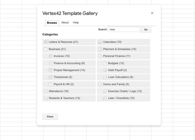 google sheets templates: vertex42 gallery