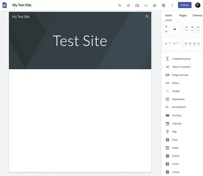 google sites tutorial test website