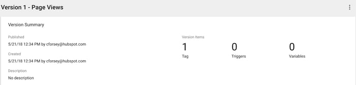 Version summary report on Google Tag Manager