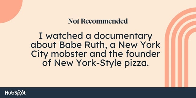 Grammar comma rules: I watched a documentary about Babe Ruth, a New York City mobster and the founder of New York-style Pizza.