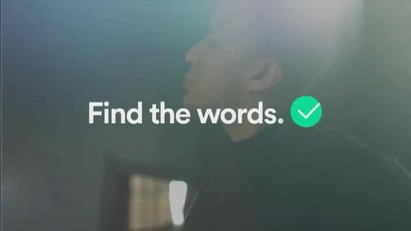 Grammarly programmatic TV ad with a writer in the background and the text "Find the right words"