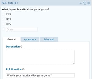 screenshot of gravity forms poll add-on showing survey question functionality