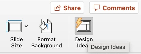 PowerPoint Design Ideas option in the top bar