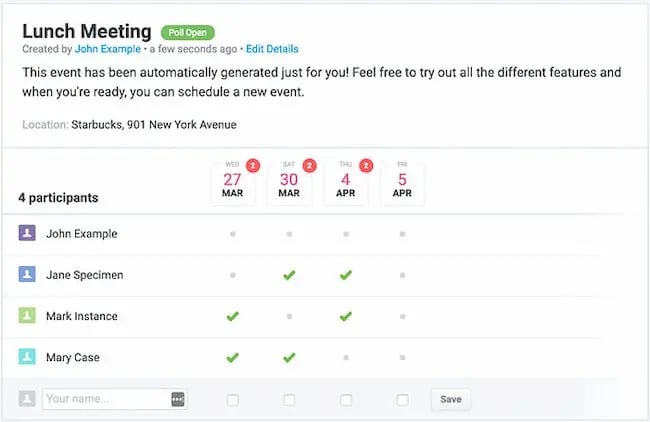 Scheduling tool example: Rallly