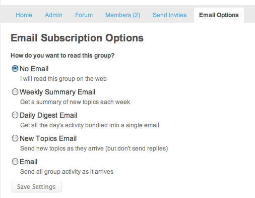 demo email subscription options page for registered users 