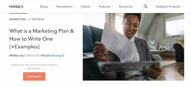 H1 example, HubSpot, Page view of “What is a Marketing Plan & How to Write One [+Examples]”