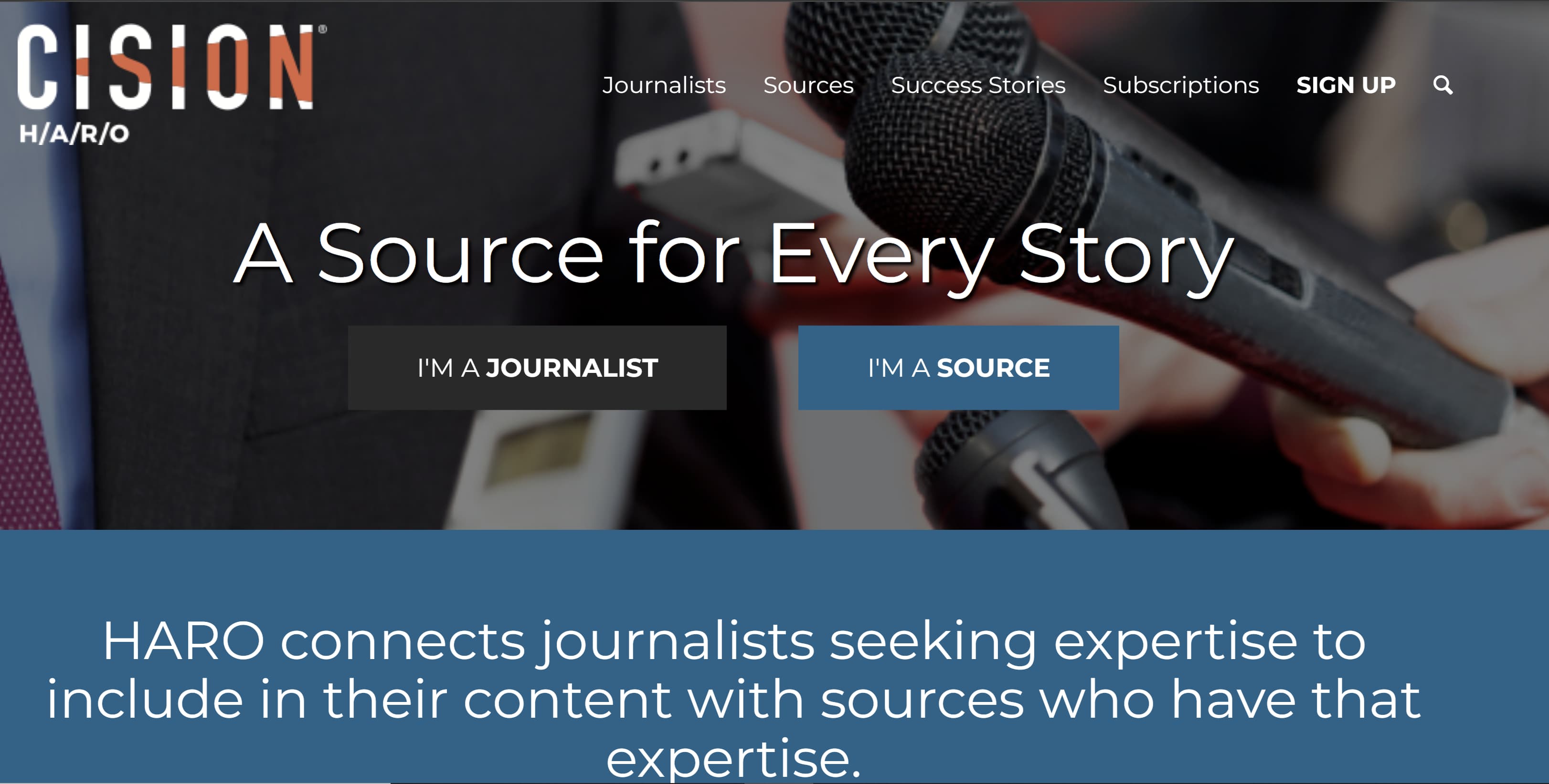 Screenshot of Haro, an online level connecting journalists and sources