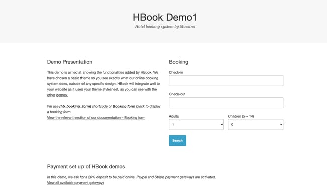 WordPress hotel booking plugin by HBook
