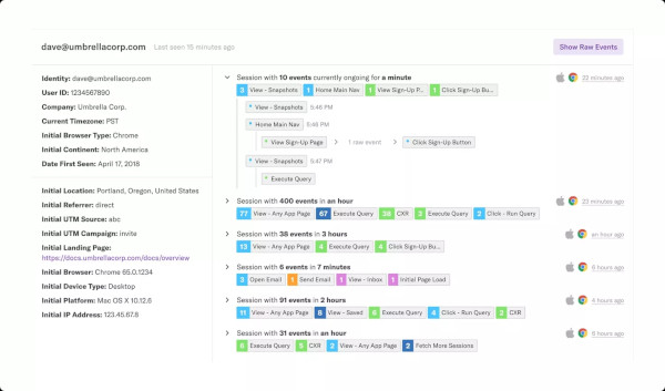heap, a google analytics alternative - showing event flow