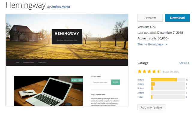 thème wordpress hemingway gratuit 