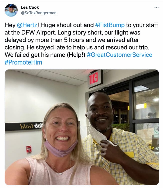 Hertz customer care example on Twitter