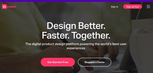 Invision high fidelity design tool homepage