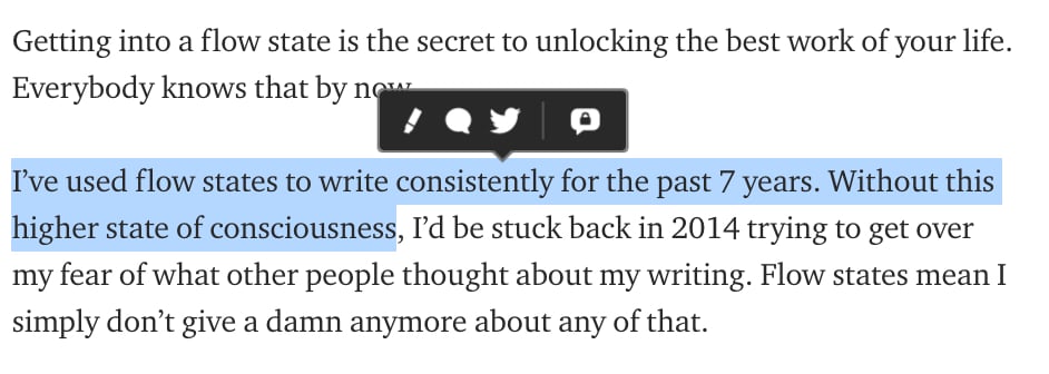 writing articles in medium highlighting text on Medium