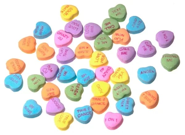 Necco Candy SweetHearts, the first ever in Valentine's Day history