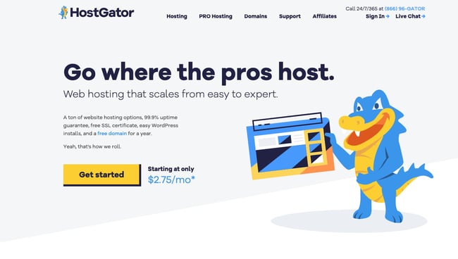 HostGator blog hosting home page