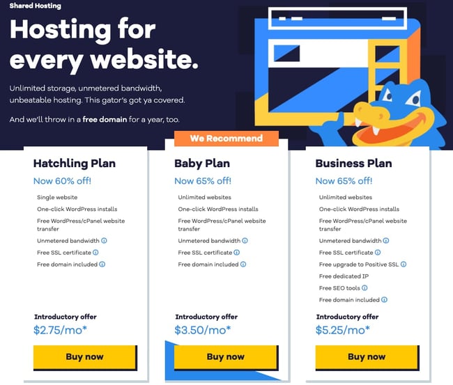 When considering how much does a website cost, think about your hosting options. For instance, here is a breakdown of how much using hostgator will cost.
