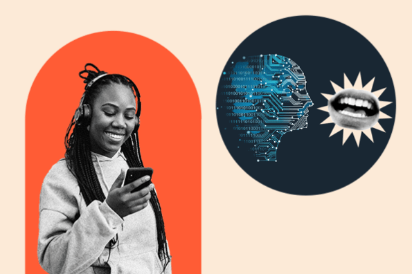 a female listening to an AI-generated podcast connected her iphone