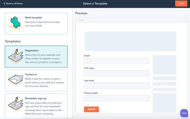 how to create a registration form hubspot step 5: select registration template