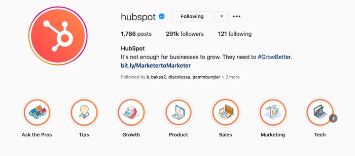 Brand identity on HubSpot's Instagram