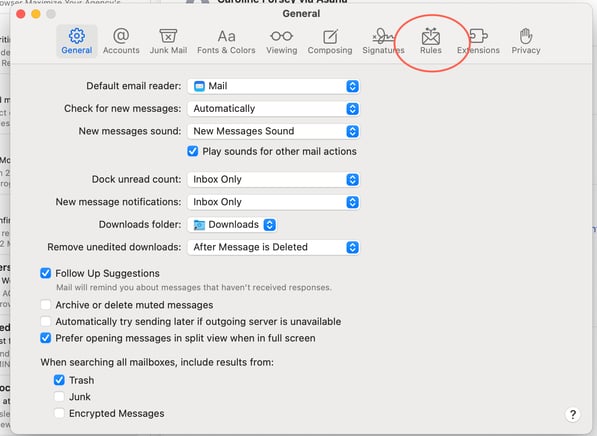 how to white list an email in Apple Mail, click on “rule”