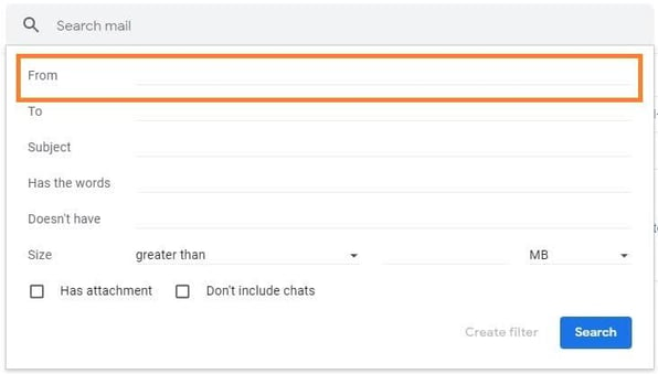 how to white list an email in Gmail, create filter process