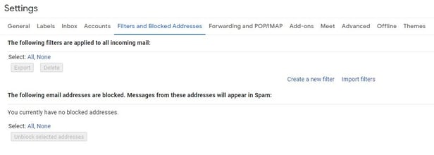 如何將 Gmail、篩選器和封鎖地址頁面中的電子郵件列入白名單