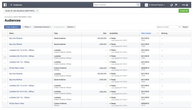 Facebook PPC campaign management audience dashboard