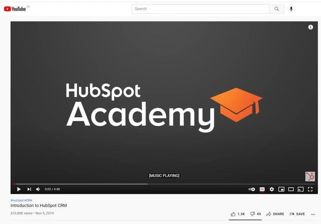 the youtube video page for a HubSpot Academy video