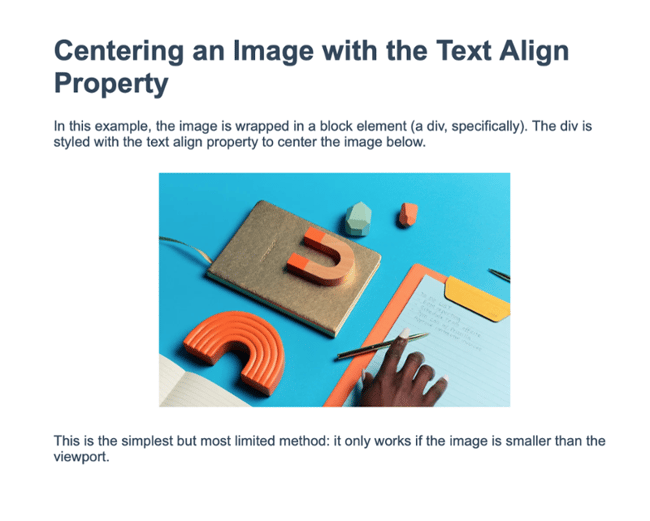 css center image horizontally: text align property