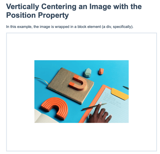 centering picture vertically in css: position property