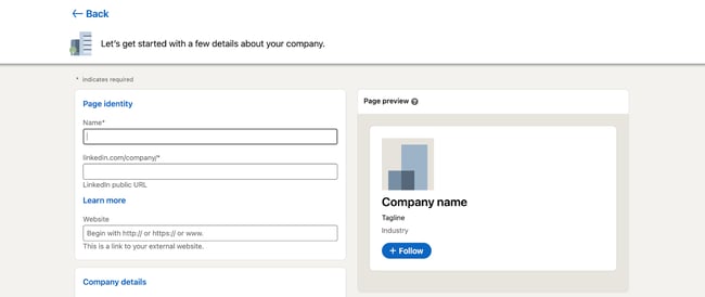 how to create a company page on LinkedIn: add basic information