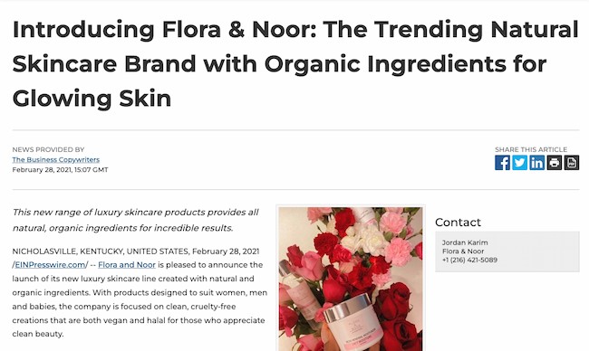 Public relations tactic example: Flora & Noor