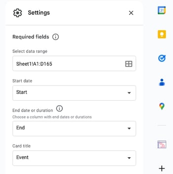 how to insert a calendar into google sheets: timeline settings 