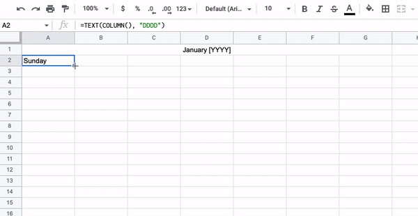 how to make a calendar in google sheets: add the rest of the days