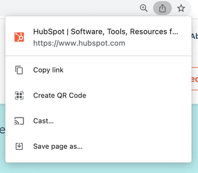 How to Create a QR Code for Desktop Using Chrome: sharing menu