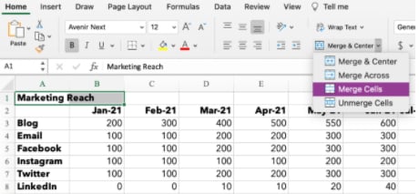 how to activate merge and center in excel