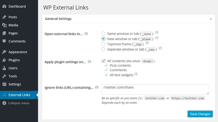In the External Links in New Window / New Tab plugin setting, you can turn the auto-setting on and off for specific links
